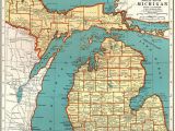 Michigan State Land Maps 1921 Vintage Michigan State Map Antique Map Of Michigan Gallery Wall