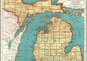 Michigan State Land Maps 1921 Vintage Michigan State Map Antique Map Of Michigan Gallery Wall