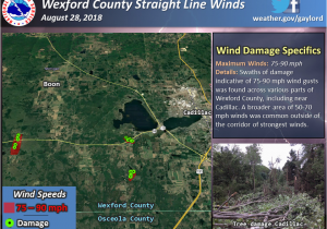 Michigan Wind Speed Map Four Confirmed tornadoes August 28th Severe Weather Summary