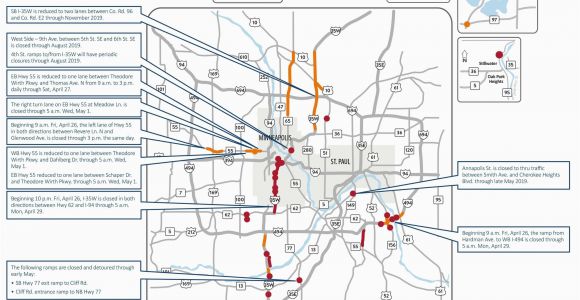 Minnesota Department Of Transportation Traffic Map Closures On I 35w Lane Reductions Throughout Metro area This Weekend