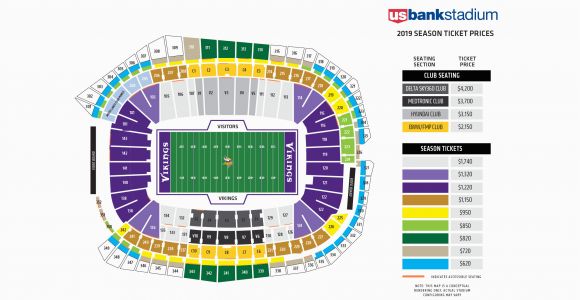 Minnesota Vikings Stadium Map Vikings Seating Chart at U S Bank Stadium Minnesota Vikings