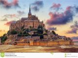 Mont Saint Michel France Map Mont Saint Michel island normandy France On Sunset Stock