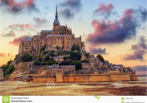 Mont Saint Michel France Map Mont Saint Michel island normandy France On Sunset Stock