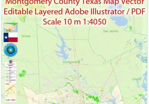 Montgomery County Texas Flood Map Montgomery County and Nearest Pdf Map Vector Texas Exact City Plan