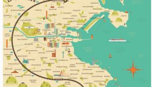 Motorway Map Of Ireland Illustrated Map Of Dublin Ireland Travel Art Europe by