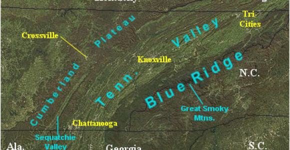 Mountains Tennessee Map Landform Map Of Tennessee Major Landforms Of East Tennessee