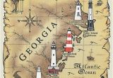 North Carolina Lighthouse Map Lighthouses Of Georgia Map T Shirt Charleston Savannah In 2019