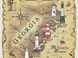 North Carolina Lighthouse Map Lighthouses Of Georgia Map T Shirt Charleston Savannah In 2019