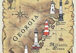 North Carolina Lighthouse Map Lighthouses Of Georgia Map T Shirt Charleston Savannah In 2019