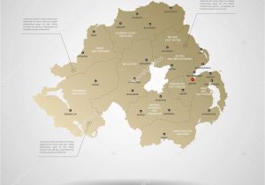 Northern Ireland Map with towns Stylized Vector northern Ireland Map Infographic Gold Map