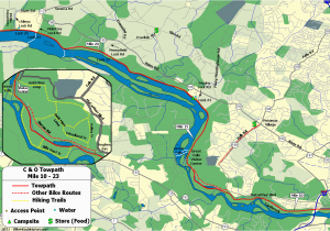 Ohio towpath Trail Map the C O Canal Bicycling Guide Mile 10 Thru 25