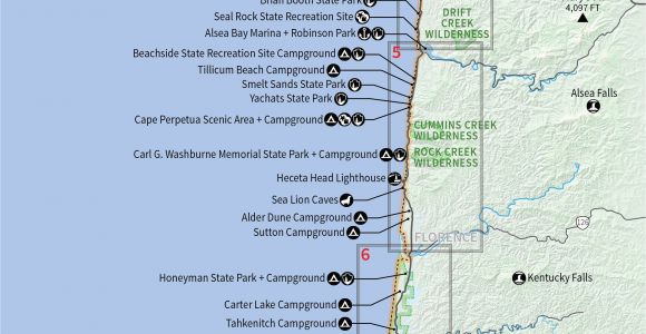 Oregon Coast Camping Map oregon Coast Map Pdf Secretmuseum