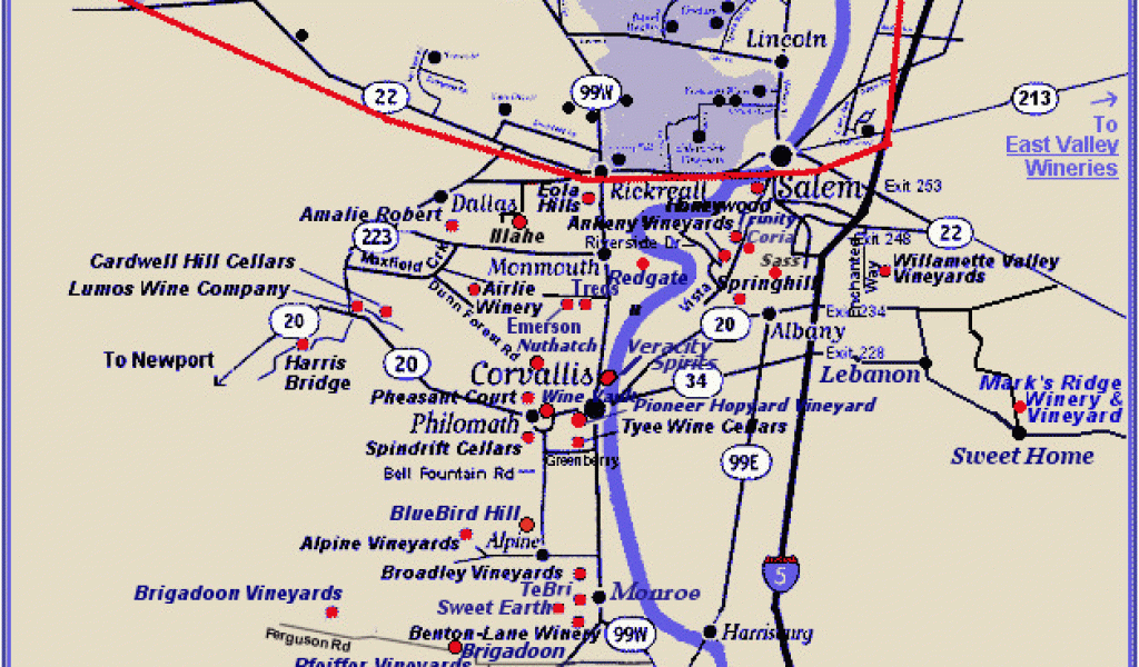 Oregon Wine Trail Map Map List Of southern Willamette Valley Wineries