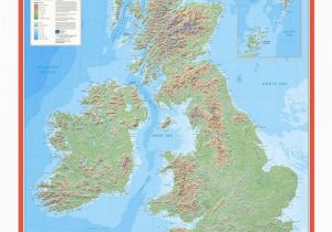 Physical Map Of Ireland Mountains ordnance Survey British isles Physical Features Wall Map