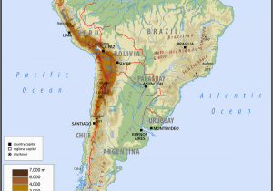 Physical Map Of the United States and Canada south America