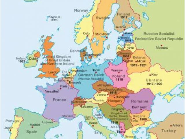 Post Wwi Map Of Europe Map Of Europe At The Beginning Of World War 1