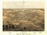 Romeo Michigan Map 8 X 12 Reproduced Photo Of Vintage Old Perspective Birds Eye View