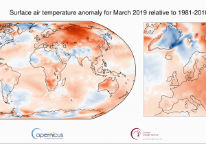 Sea Temperature Map Europe Surface Air Temperature for March 2019 Copernicus
