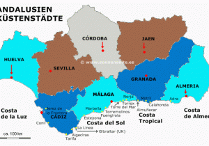 Spain Costa Del sol Map Die Regionen Provinzen andalusien Karte Sudspanien