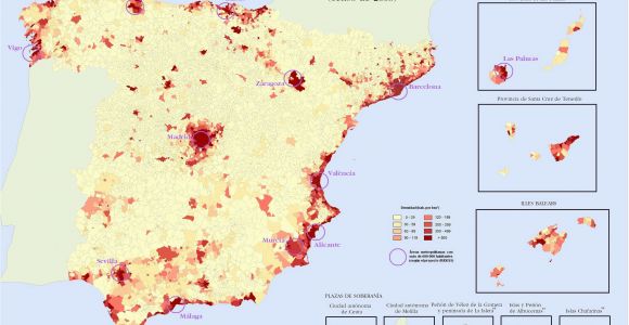 Spain Population Density Map Quantitative Population Density Map Of Spain Lighter Colors