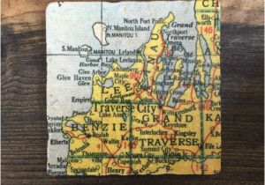 Spring Arbor Michigan Map Traverse City Michigan Map Coaster with Cork Backing Leelanau Etsy