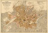 Street Map Of Granada Spain Granada Map Old Map Of Granada Print On Paper or Canvas Vintage