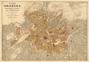 Street Map Of Granada Spain Granada Map Old Map Of Granada Print On Paper or Canvas Vintage