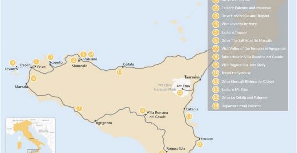 Stromboli Italy Map Map Of Spectacular Self Drive tour Around Sicily 14 Day Itinerary