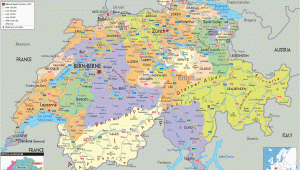 Switzerland On Map Of Europe Switzerland Political Map Switzerland Map Of Switzerland