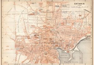 Syracuse Map Italy 1908 Catania Sicily City Map Italy Antique Map Sicilia