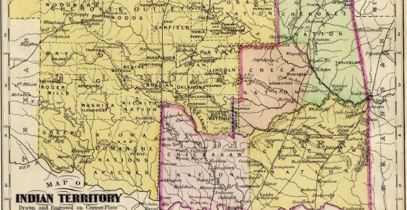 Texas Indians Map Map Of Indian Territory original Colored Antique Map Engraving