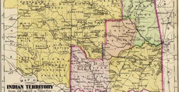 Texas Indians Map Map Of Indian Territory original Colored Antique Map Engraving