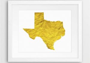 Texas Official Travel Map Texas State Map Print Texas Map Silhouette Gold Foil Texture Etsy