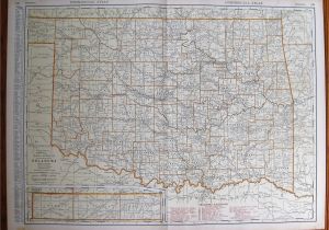 Texas Oklahoma Map Showing Cities 1930 Antique Oklahoma Map Vintage State Map Of Oklahoma W Etsy