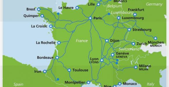 Tgv Routes France Map Map Of Tgv Train Routes and Destinations In France