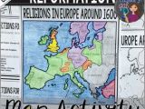 The Reformation Religious Map Of Europe 1600 Protestant Reformation Map Activity Crosscurricular