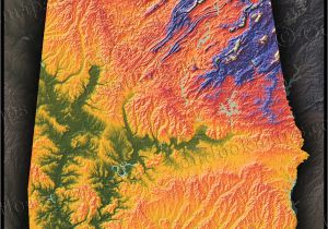 Topographic Map Of Alabama Colorful Alabama Wall Map topographical Physical Features