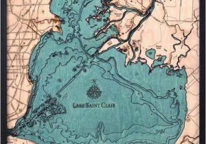 Topographic Maps Of Michigan Lake St Clair Wood Carved topographic Depth Chart Map In 2019