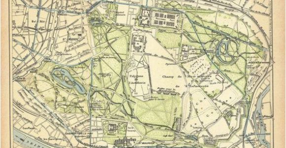 Vincennes France Map Bois De Vincennes Paris Vintage City Plan 1924 City Maps