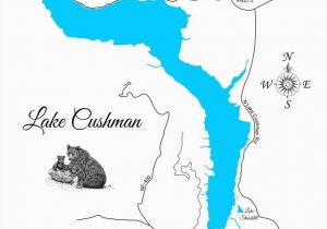 Washington Texas Map Lake Cushman and Lake Standstill Washington Wood Laser Cut Map