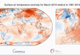 Weather Temperature Map Europe Surface Air Temperature for March 2019 Copernicus