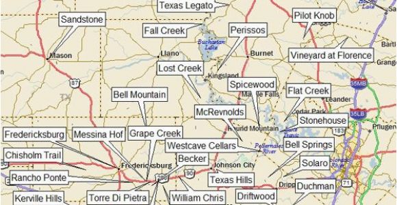 Wimberley Texas Map Texas Winery Map Central Region Dallas Tx A A