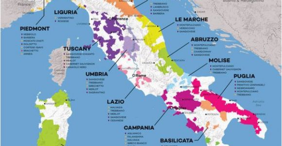 Wine Map Of Italy Poster Vinska Karta Italije Bijele I Crne sorte Preko 300 Vrsta Groa A A