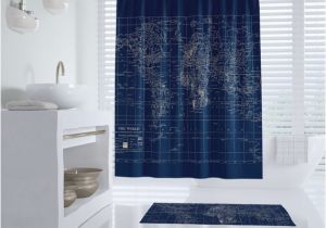 World Map Shower Curtain Canada Navy Blue World Map Shower Curtain Dark Travel Decor Masculine