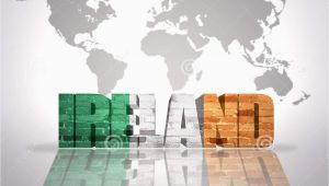 World Map Showing Ireland Word Ireland On A World Map Background Stock Illustration