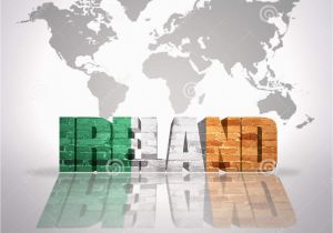 World Map Showing Ireland Word Ireland On A World Map Background Stock Illustration