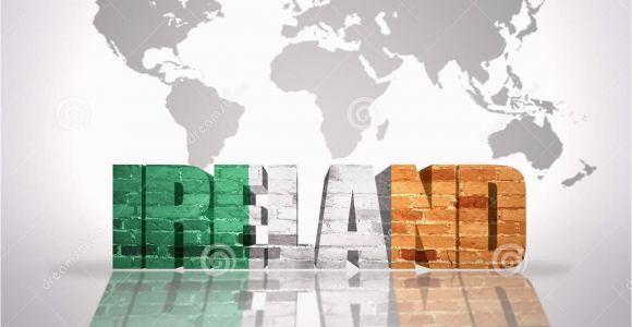 World Map Showing Ireland Word Ireland On A World Map Background Stock Illustration