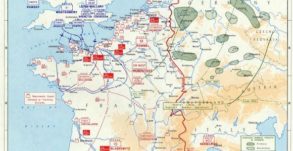 Wwii France Map Overlord Plan Combined Bomber Offensive and German Dispositions 6